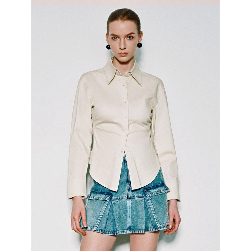 Button Up Straight Shirt Khaki XS