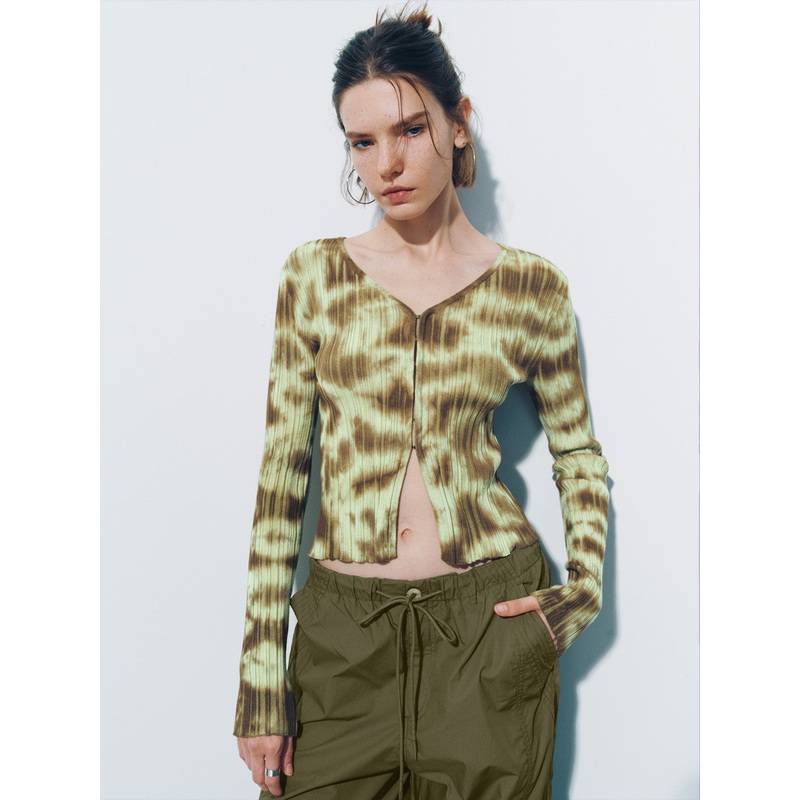 Printed V-Neck Skinny Knitted Cardigan Multi-Color XS