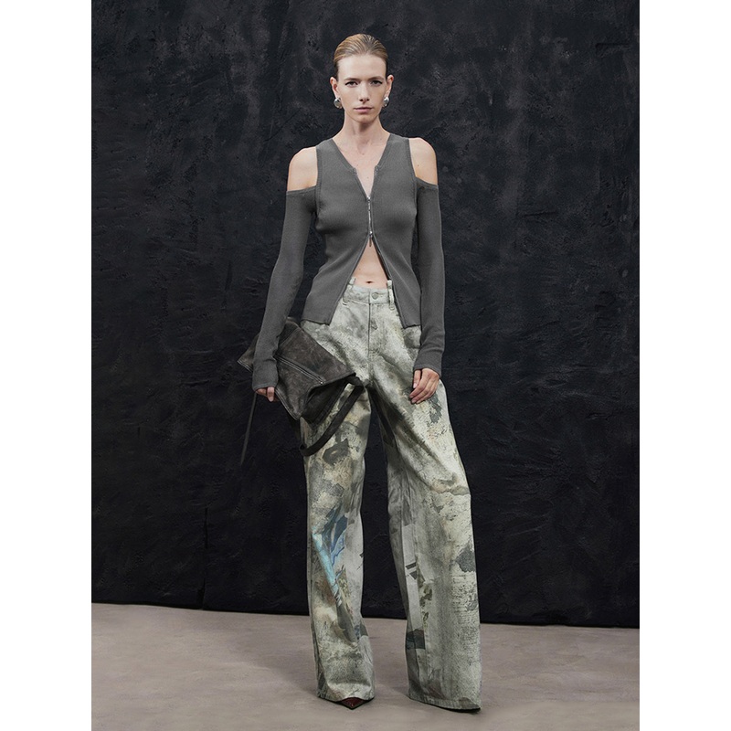 Cold Shoulder Knitted Cardigans Dark Grey XS