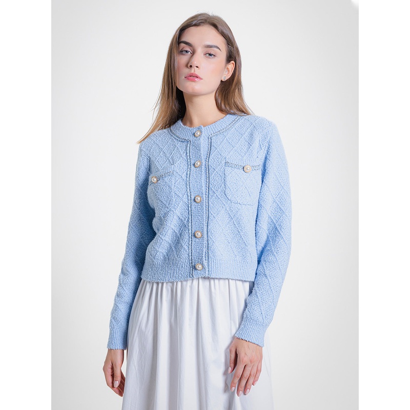 Long Sleeve Tweed Cardigans Blue XXS