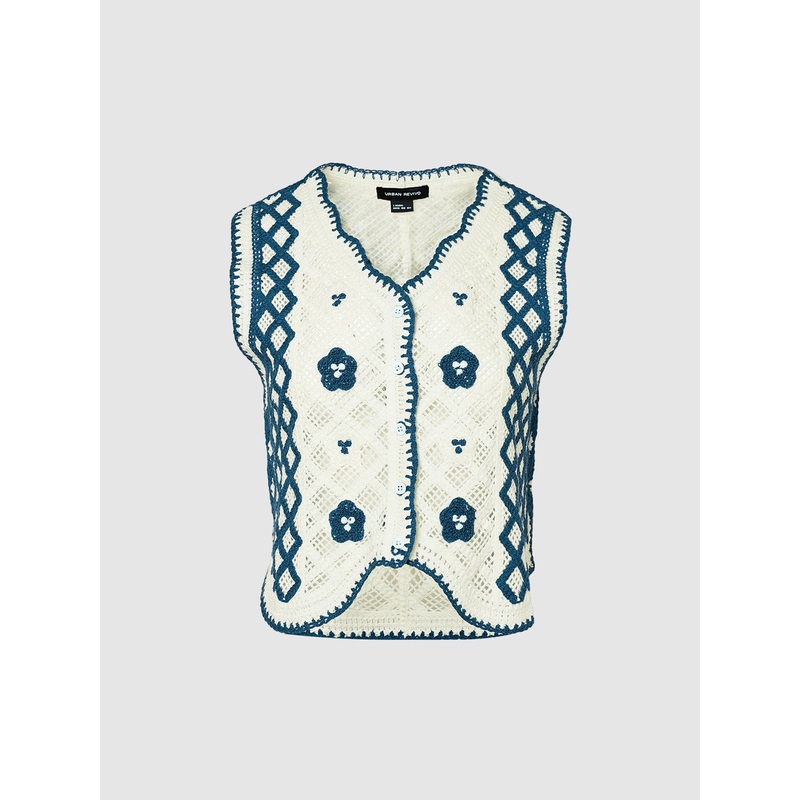 Sleeveless V-Neck Knitted Cardigans Blue S