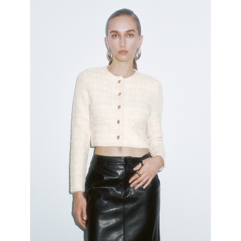 Tweed Knitted Cardigans White XS