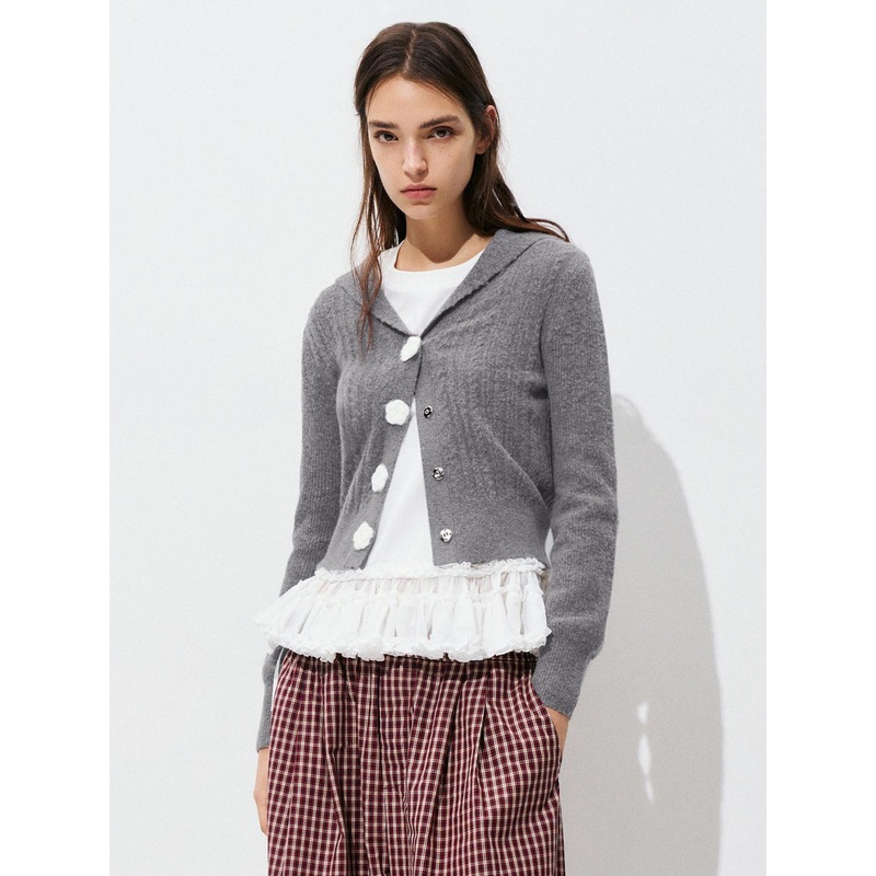 Button Up Collared Knitted Outwears Grey XS