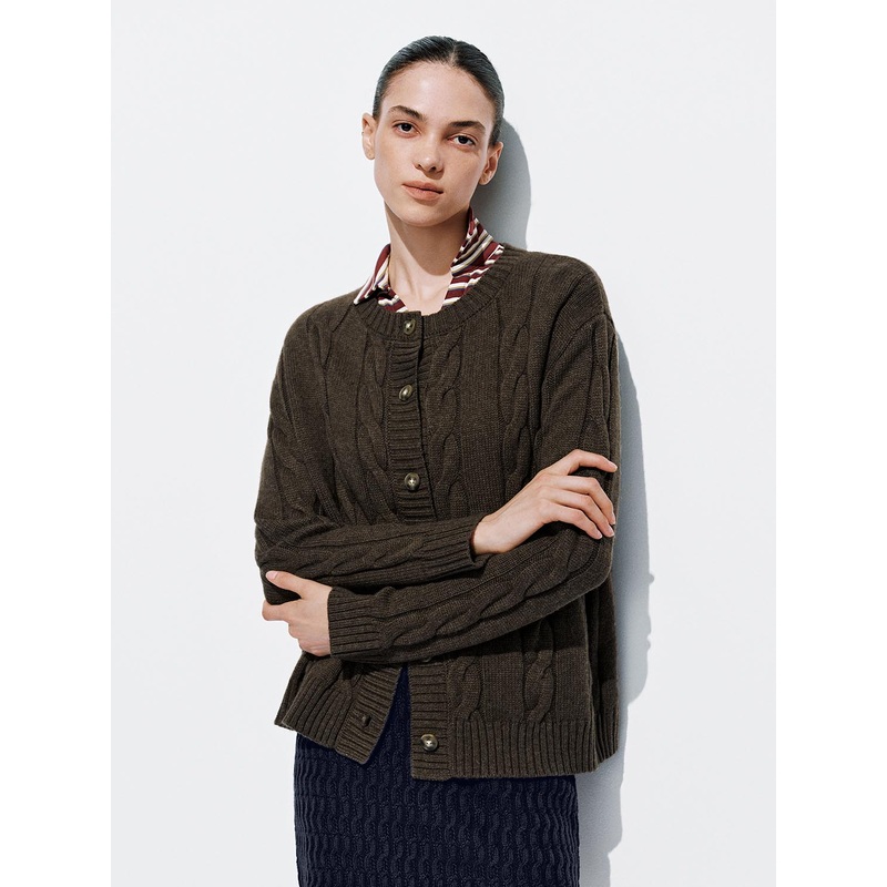 Button Up Knitted Cardigan Brown XS