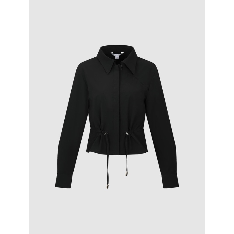 Drawstring Cinched Waist Shirts Black XS