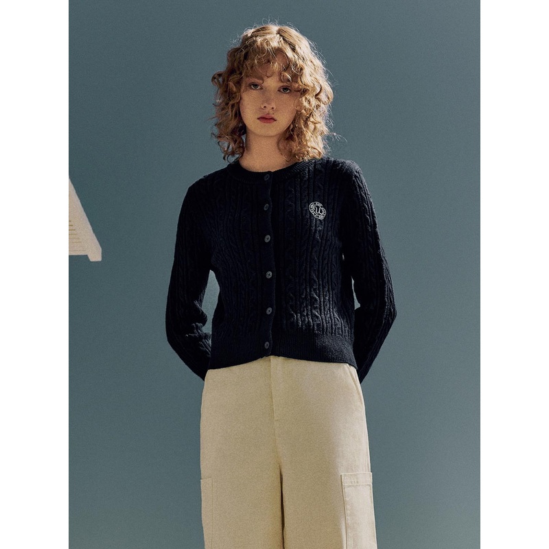 Embroidered Cable Knitted Cardigan Blue XS