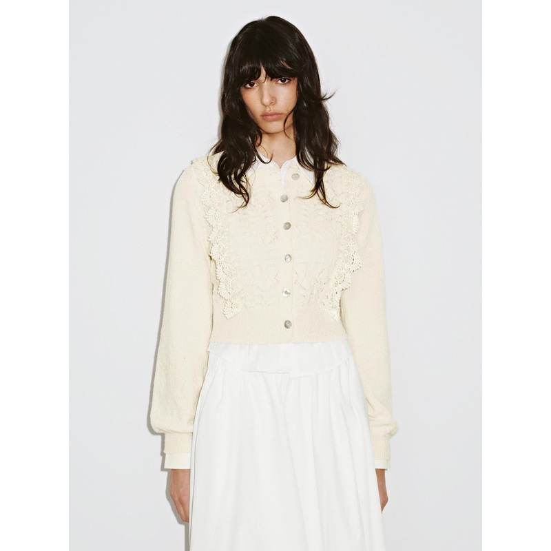 Frill Knitted Outwears White XS