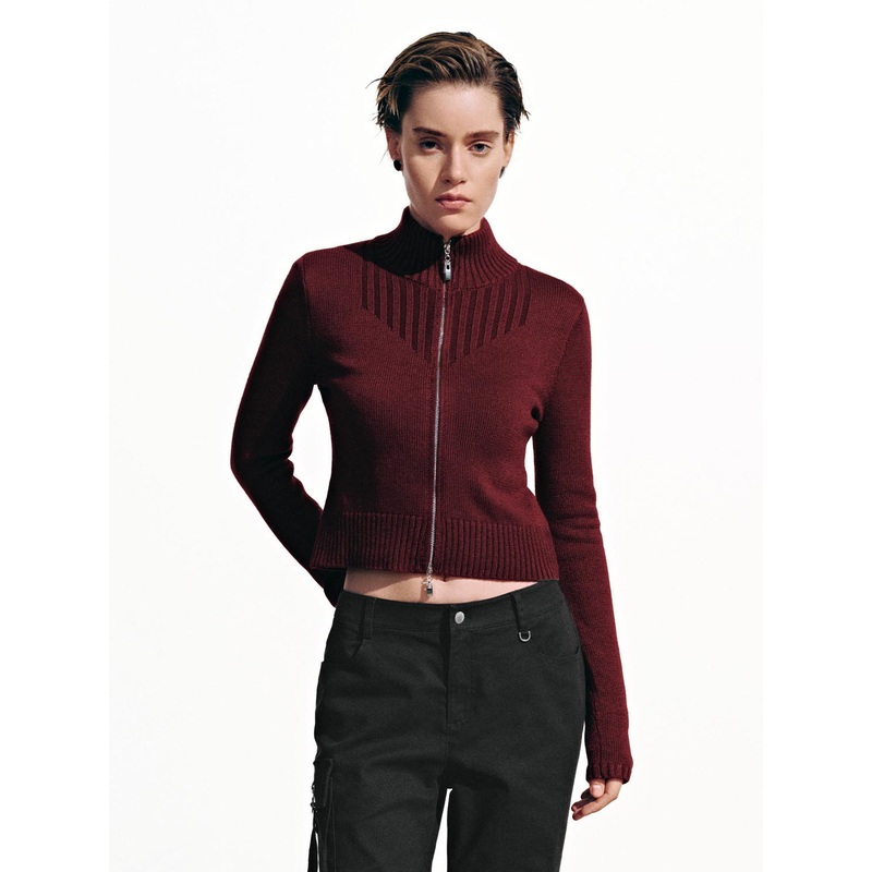 Full Zip Knitted Cardigan Red XS