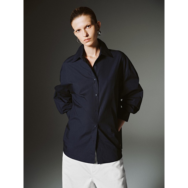Solid Button Up Shirts Blue XS