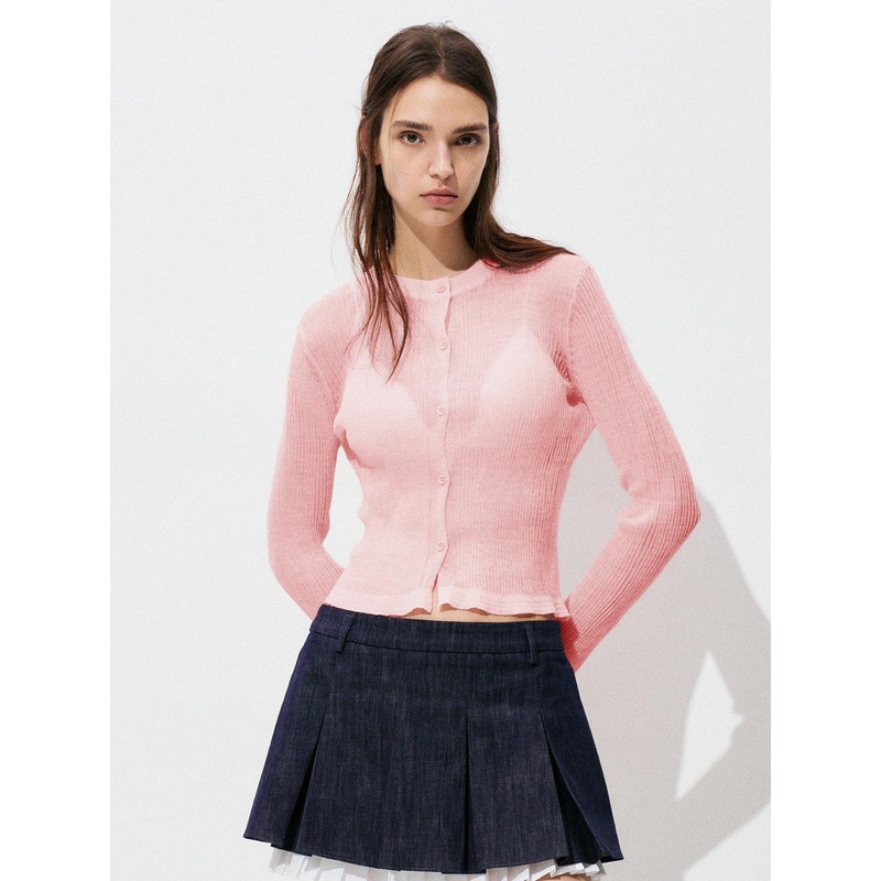 Thin Knitted Outwears Pink XS