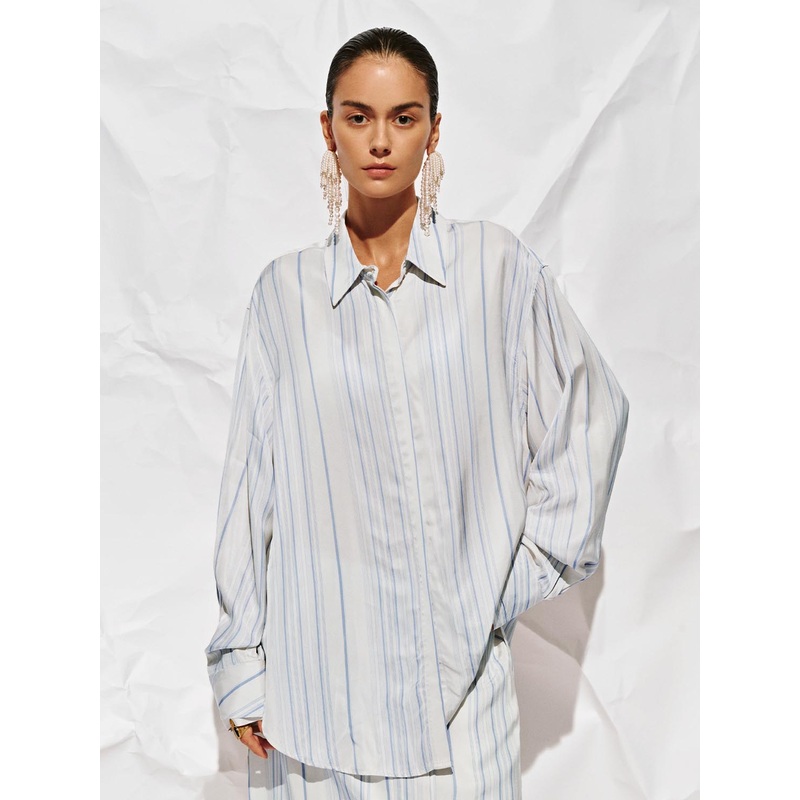 Contrast Striped Button Up Shirts Purple-Blue Striped XS