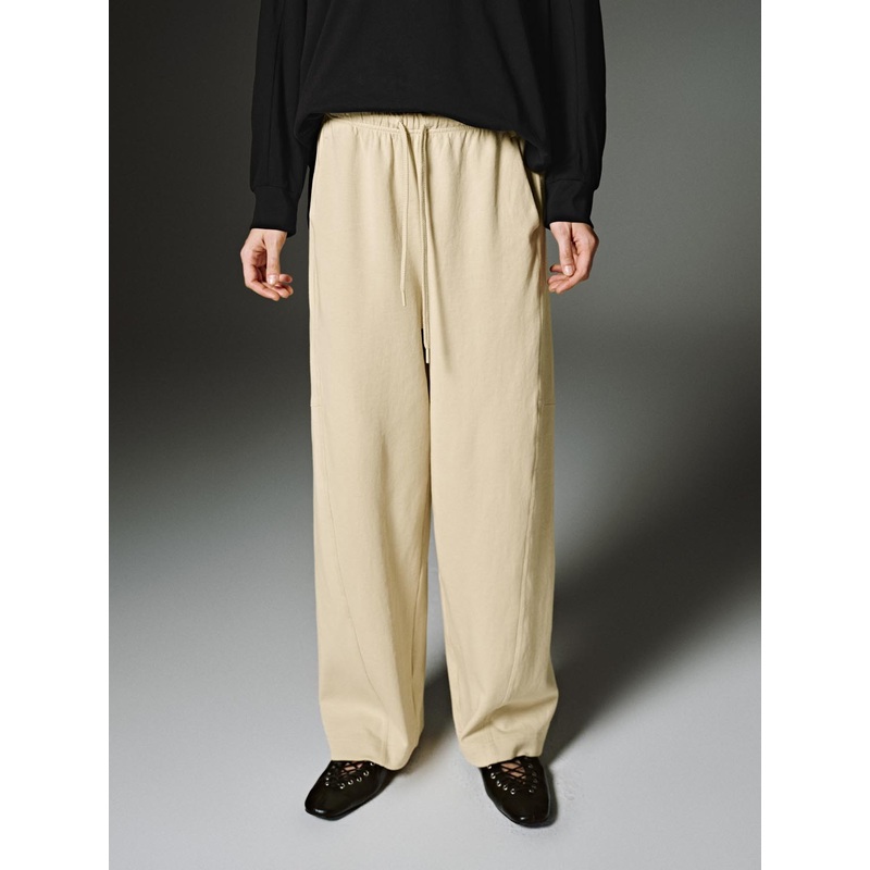 Drawstring Wide Leg Pants Khaki XXS