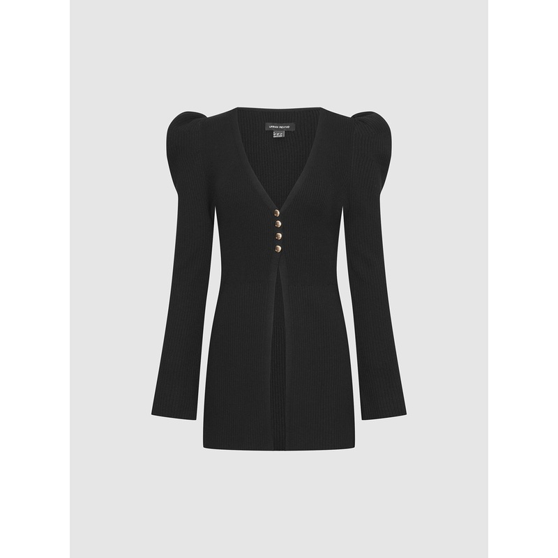 Puff Shoulder Tailored Knitted Cardigan Black XS