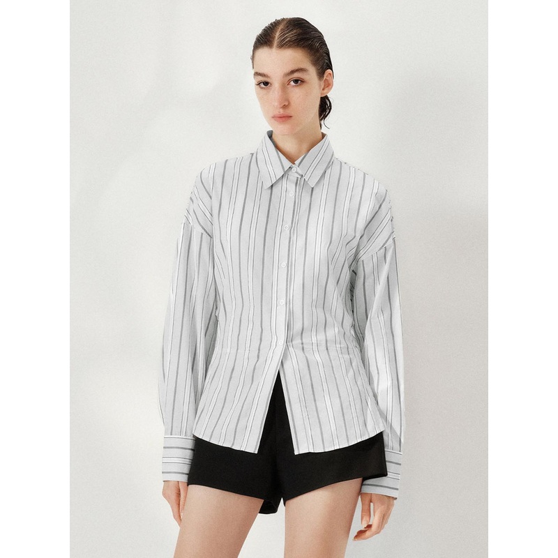Striped Button Up Shirts Grey Striped XS