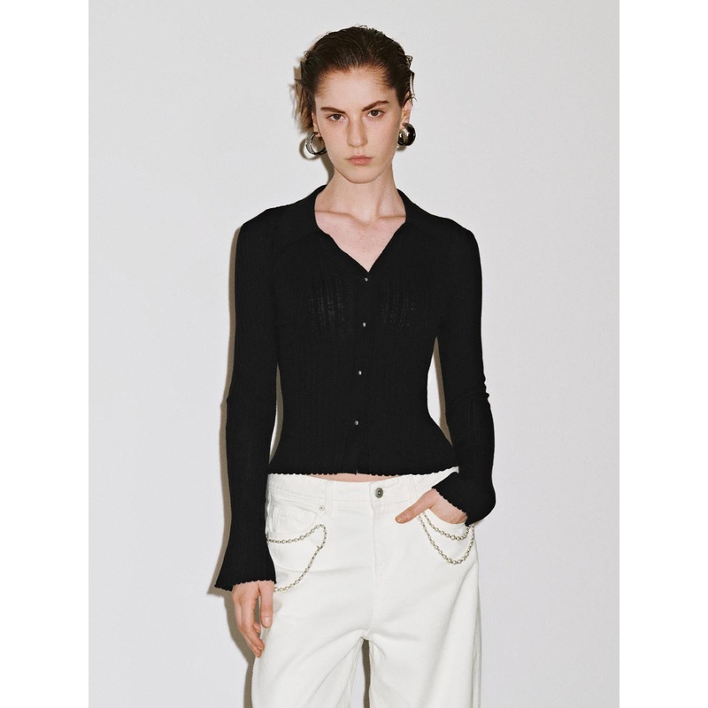 Button Up Knitted Cardigan Black XS