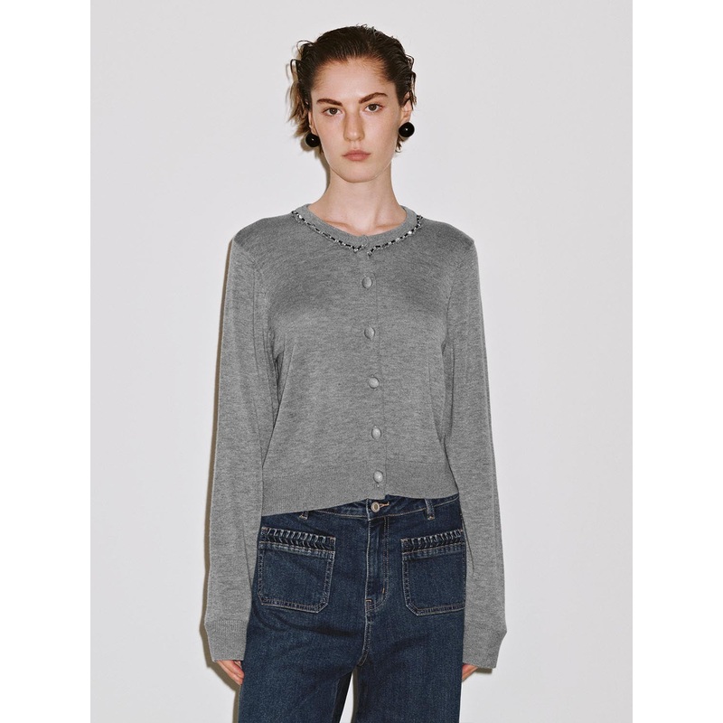 Button Up Knitted Cardigan Grey XS