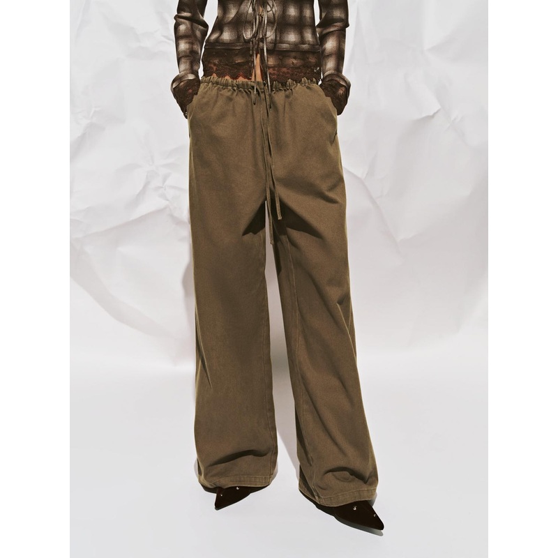 Drawstring Wide Leg Pants Brown XXS