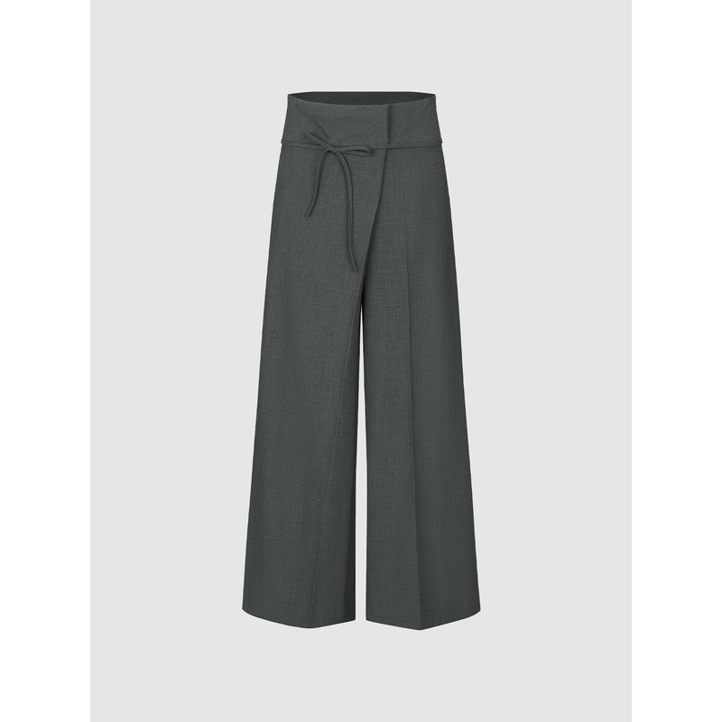 Bow Dcor Wide Leg Pants Dark Grey XXS