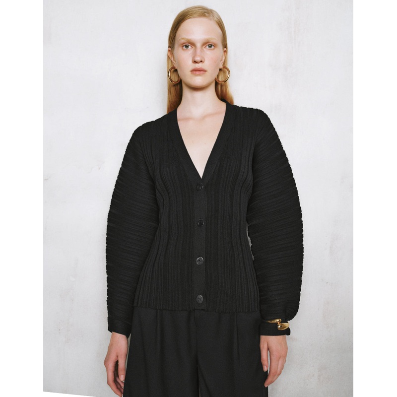 Dolman Sleeve V-Neck Knitted Cardigan Black XS