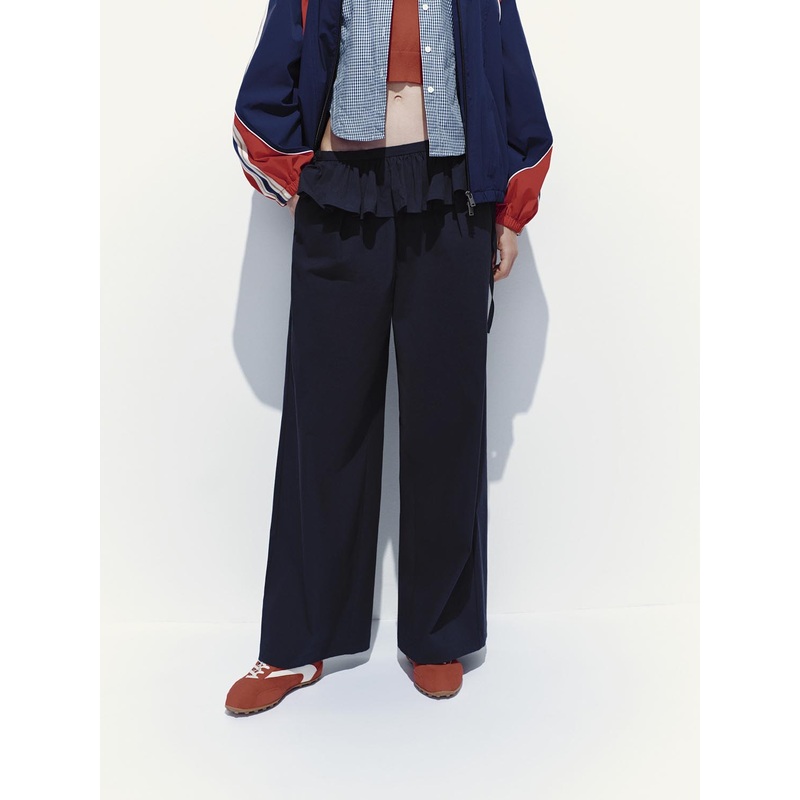 Layered Ruffle Wide Leg Pants Blue XS