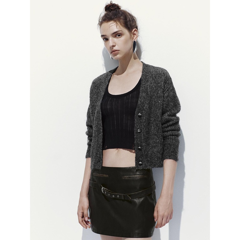 V-Neck Knitted Cardigans Grey XS