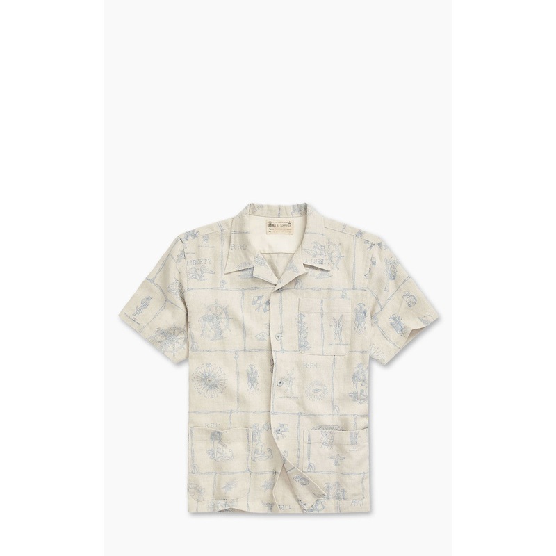 RRL Print Linen Camp Shirt Creme Multi S