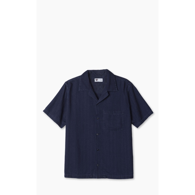 Tellason Bowling Shirt Herringbone Dyed Indigo S