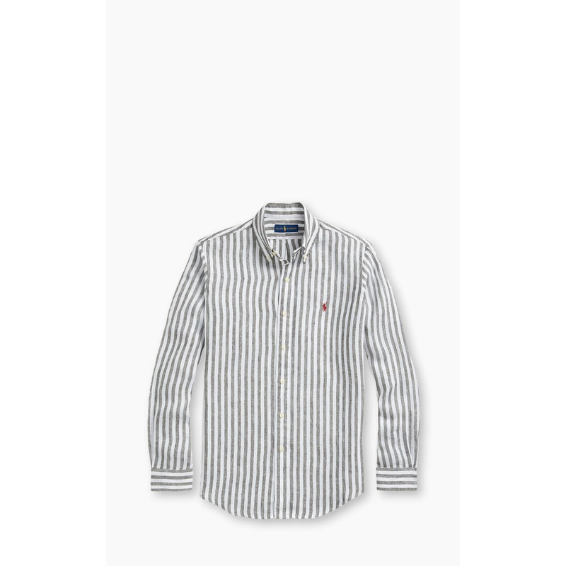 Polo Ralph Lauren Custom Fit Striped Linen Shirt Olive/White S