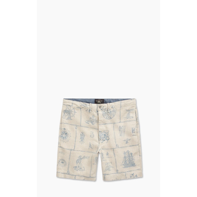 RRL Indigo-Print Linen Short Creme Multi W30