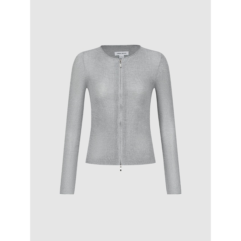 Zip Through Knitted Cardigans Metalic XS