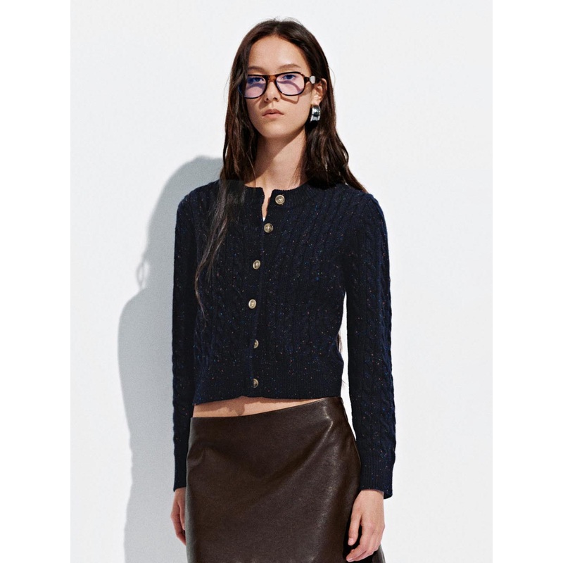 Button Up Cable Knitted Cardigans Blue XS