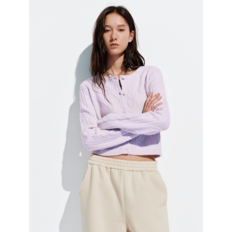 Cable Knitted Cardigans Purple XS