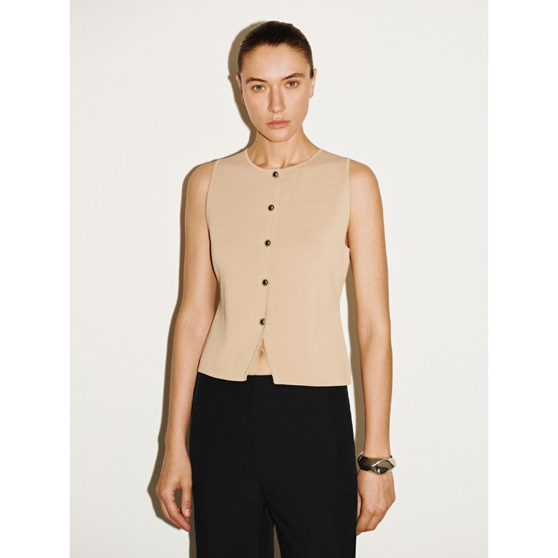 Sleeveless Knitted Cardigans Khaki XS