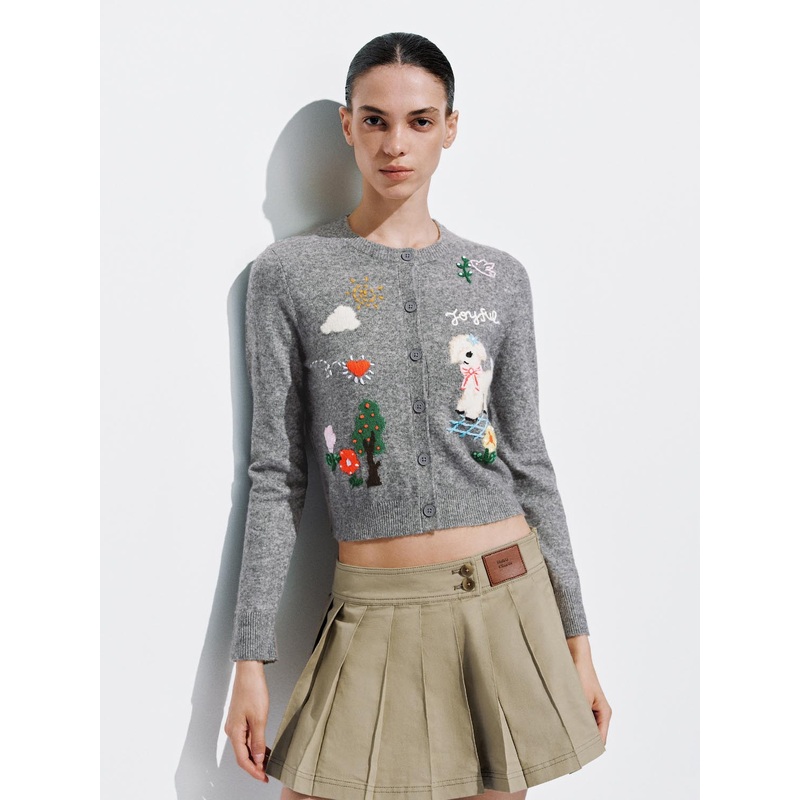 Embellished Graphic Knitted Cardigans Grey XS