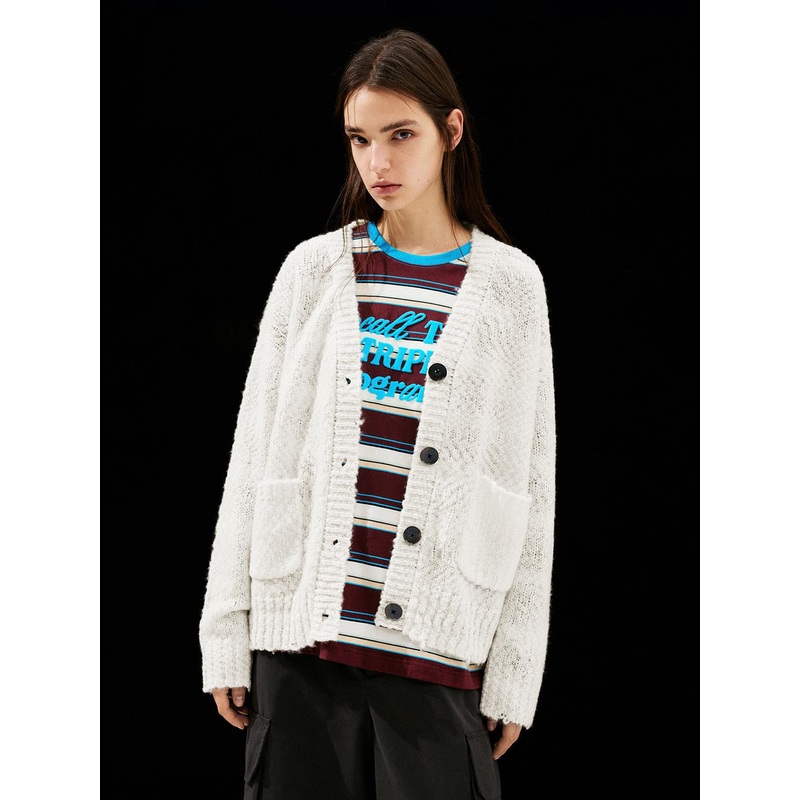 Loose Fit Knitted Cardigans White XS