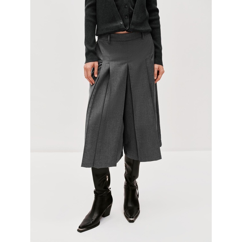 Capri Pleated Wide Leg Pants Dark Grey XXS