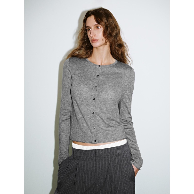 Flare Sleeve Knitted Cardigans Grey XS