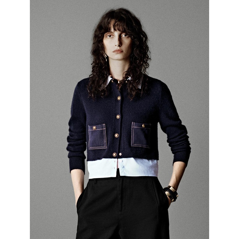 Collared 2 In 1 Knitted Cardigans Blue XS