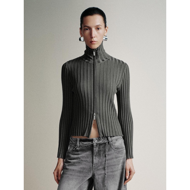 Full Zip Knitted Cardigans Grey XS