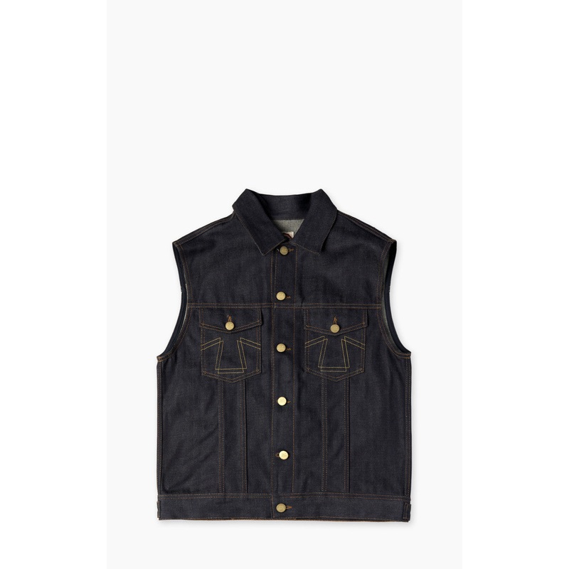 Eat Dust Fit 736 Biker Denim Vest Indigo Blue 13.75oz M