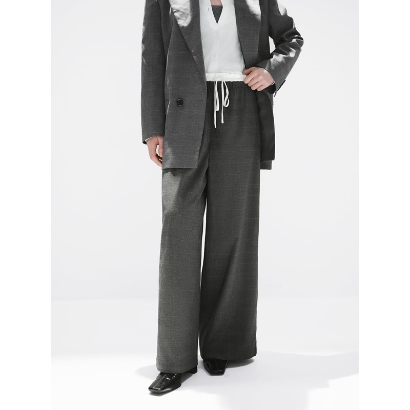 Pull On Wide Leg Pants Grey Checkered XXS