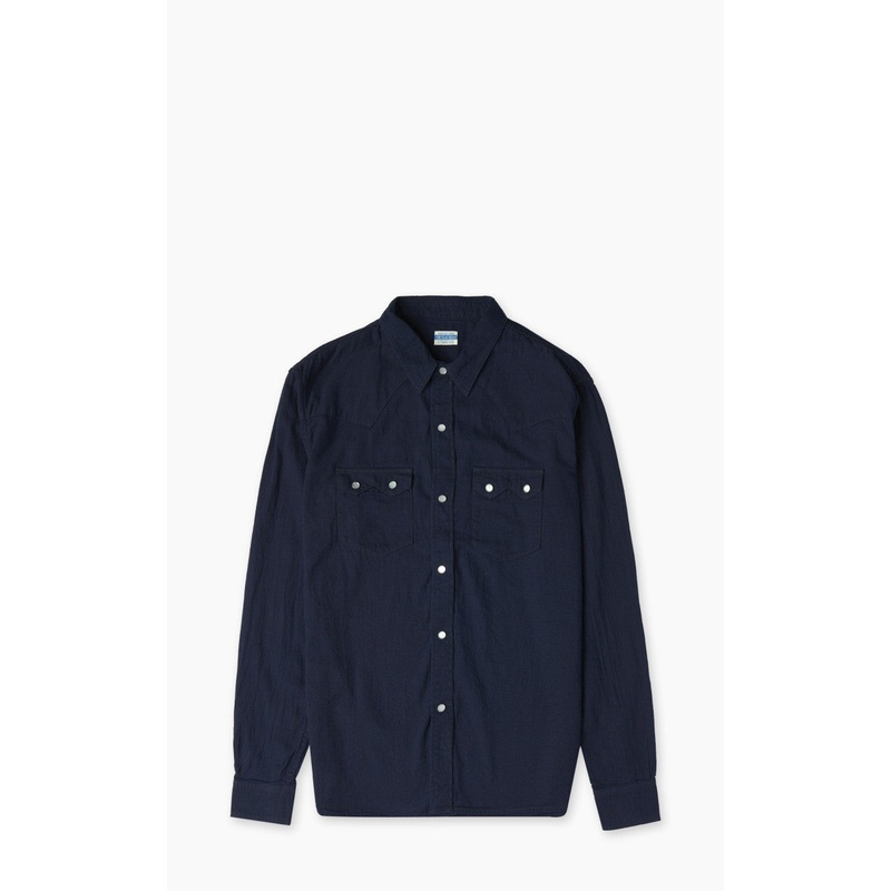 The Flat Head FN-SCW-002L Indigo Dobby Western Shirt Blue 38/M
