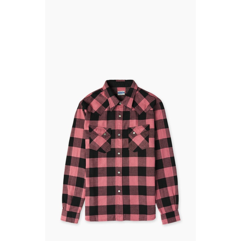 The Flat Head FN-SNW-101L Block Check Flannel Western Shirt Pink/Black 38/M