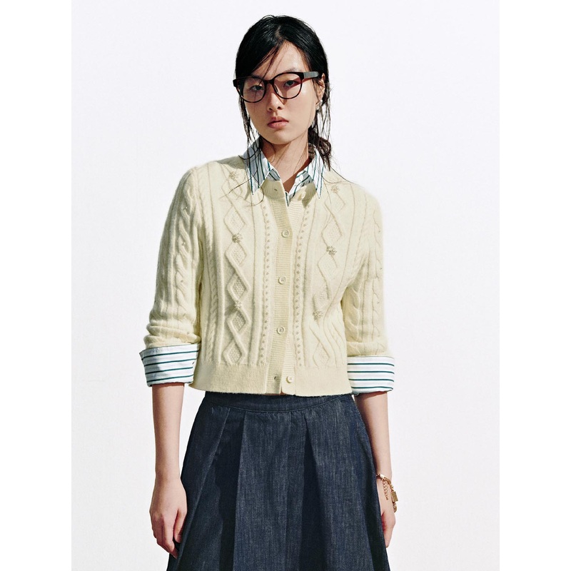 Cable Knitted Cardigans White XS