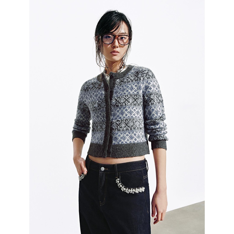 Contrast Trim Knitted Cardigans Blue XS