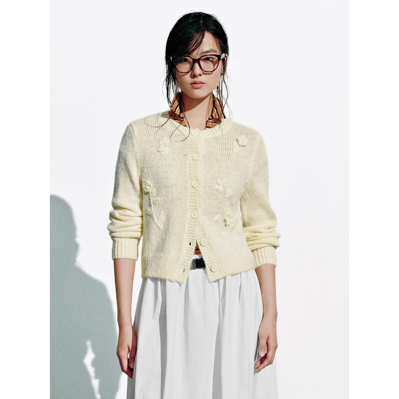 Embroidered Knitted Cardigans White XS