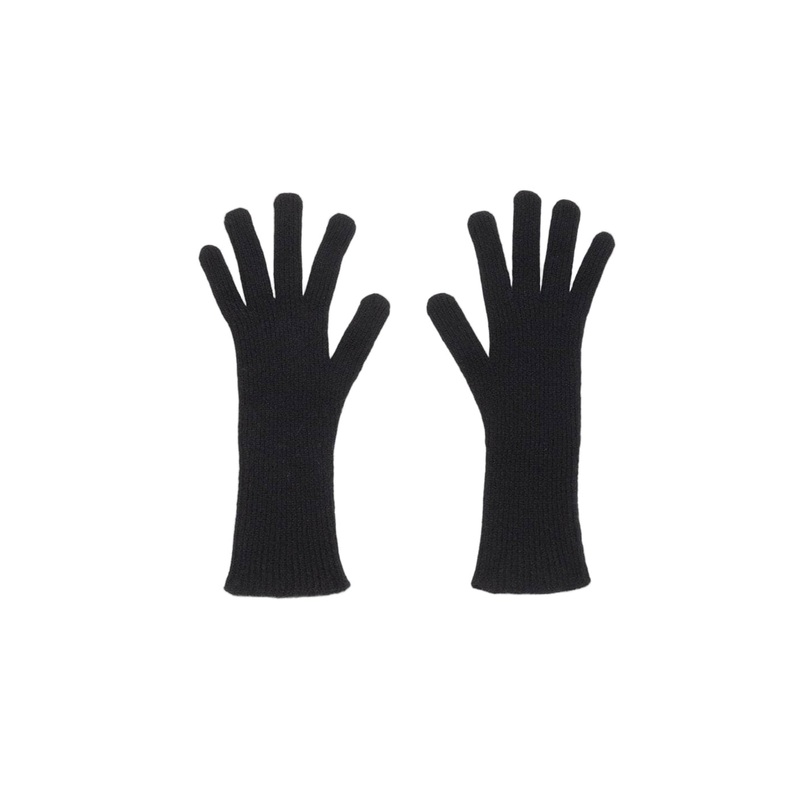 Recycled Cashmere Ribbed Gloves Black