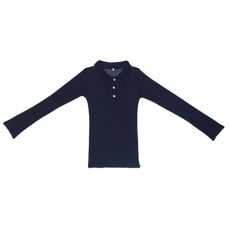 Wool Dual Long Sleeve Tee Murano Navy Small