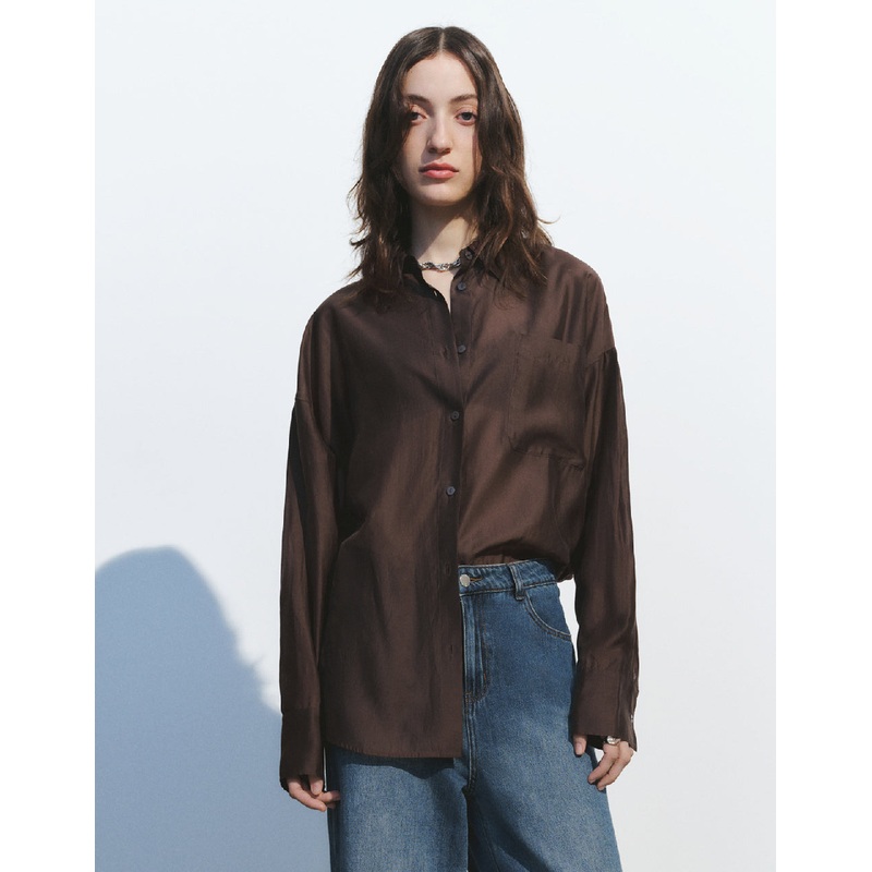 Button Up Straight Shirt Coffee XS