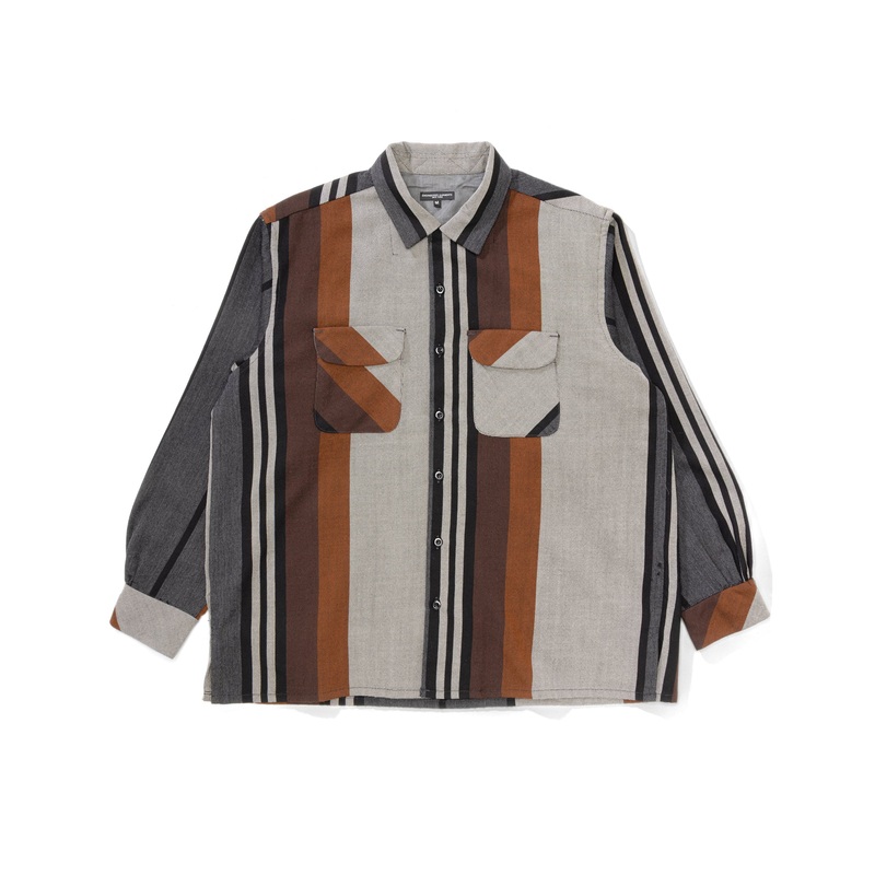Classic Shirt Multi Color Wide Stripe Worsted Wool Medium